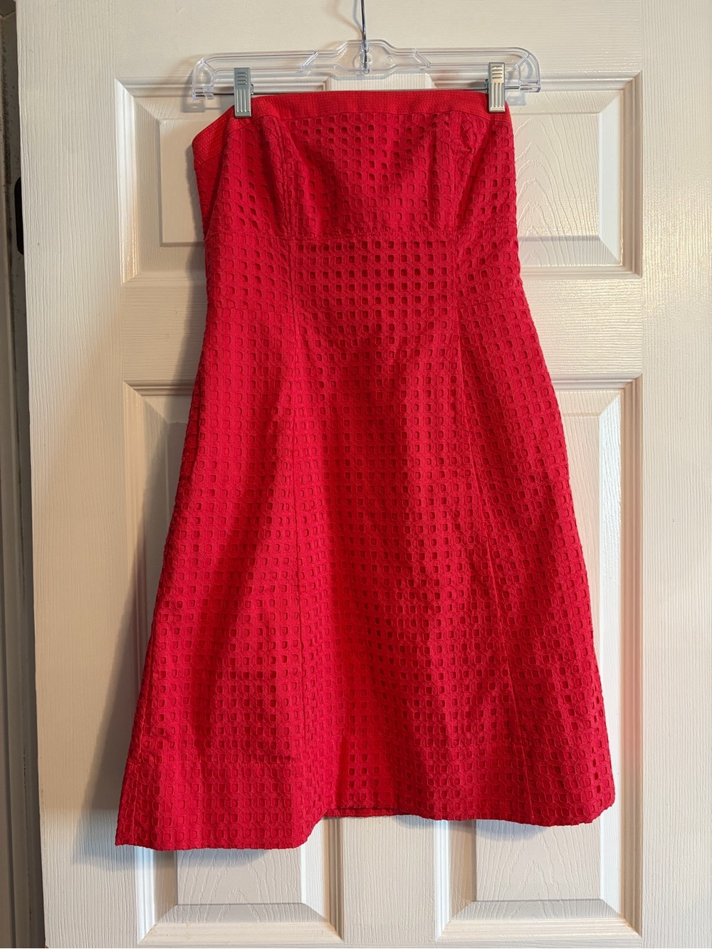 NWT White House Black Market Strapless Eyelet Fit & Flare Dress Coral Red 0